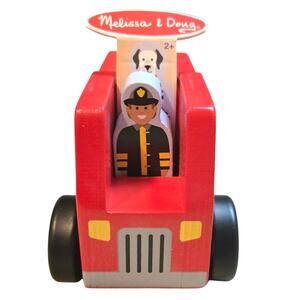Melissa and Doug Wooden Fire Truck Toy with Fireman NEW